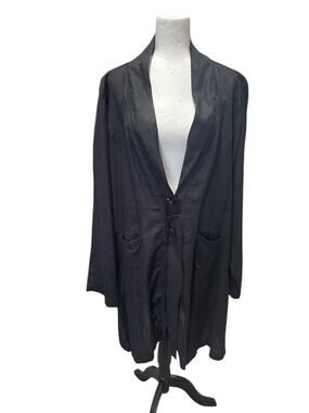 Krista Larson Black Linen Charming Jacket Long Sleeve Lagenlook One Size